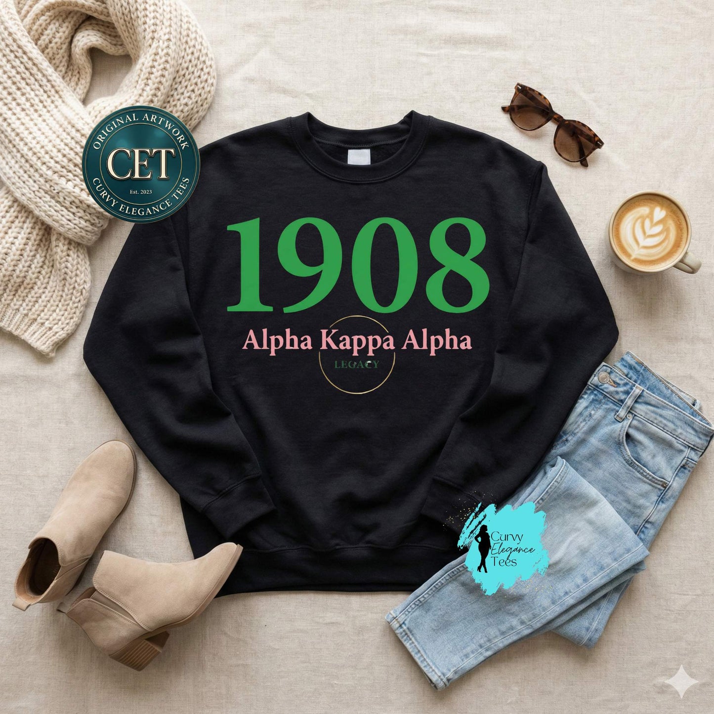 1908 Alpha Kappa Alpha Legacy Sweatshirt β Black & White | Curvy Elegance Tees