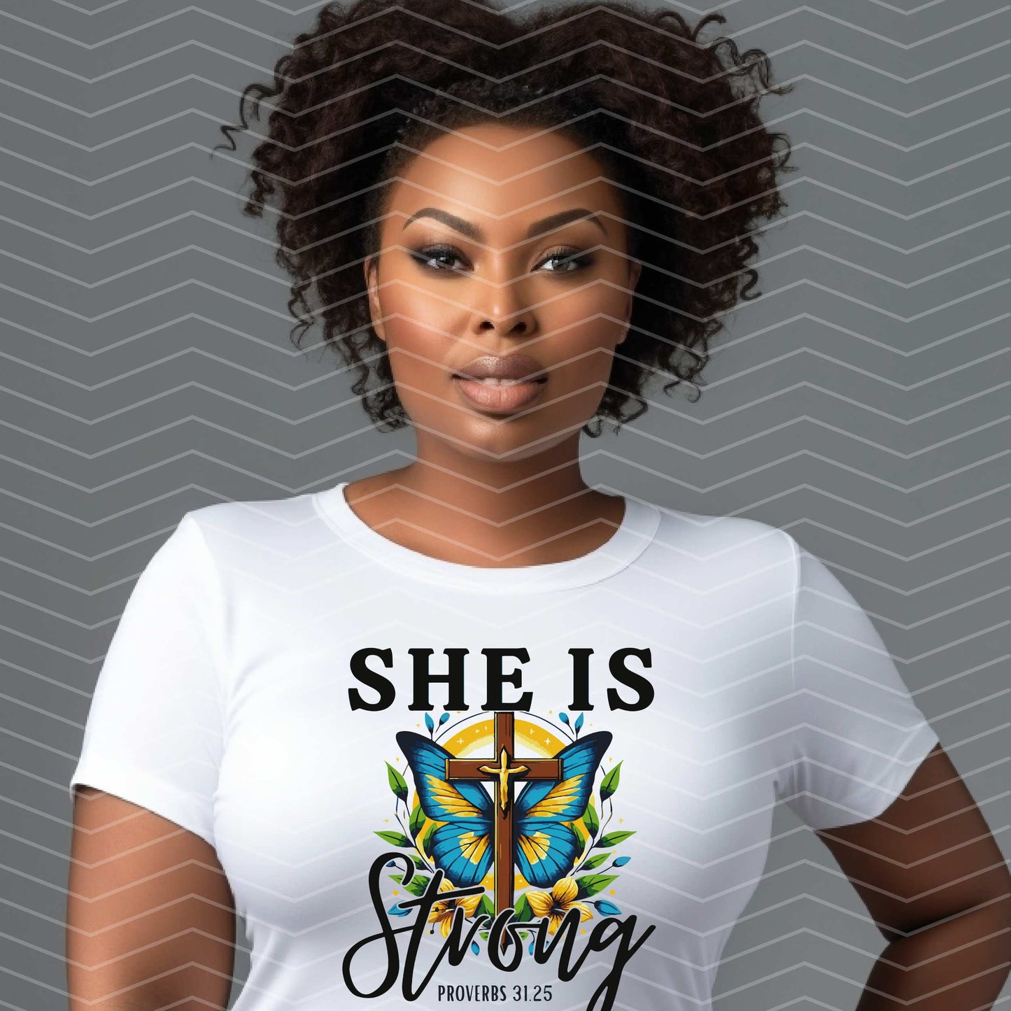 π She Is Strong Shirt | Proverbs 31:25 Christian T-Shirt | Faith & Butterfly Cross Tee (Sβ5XL)
