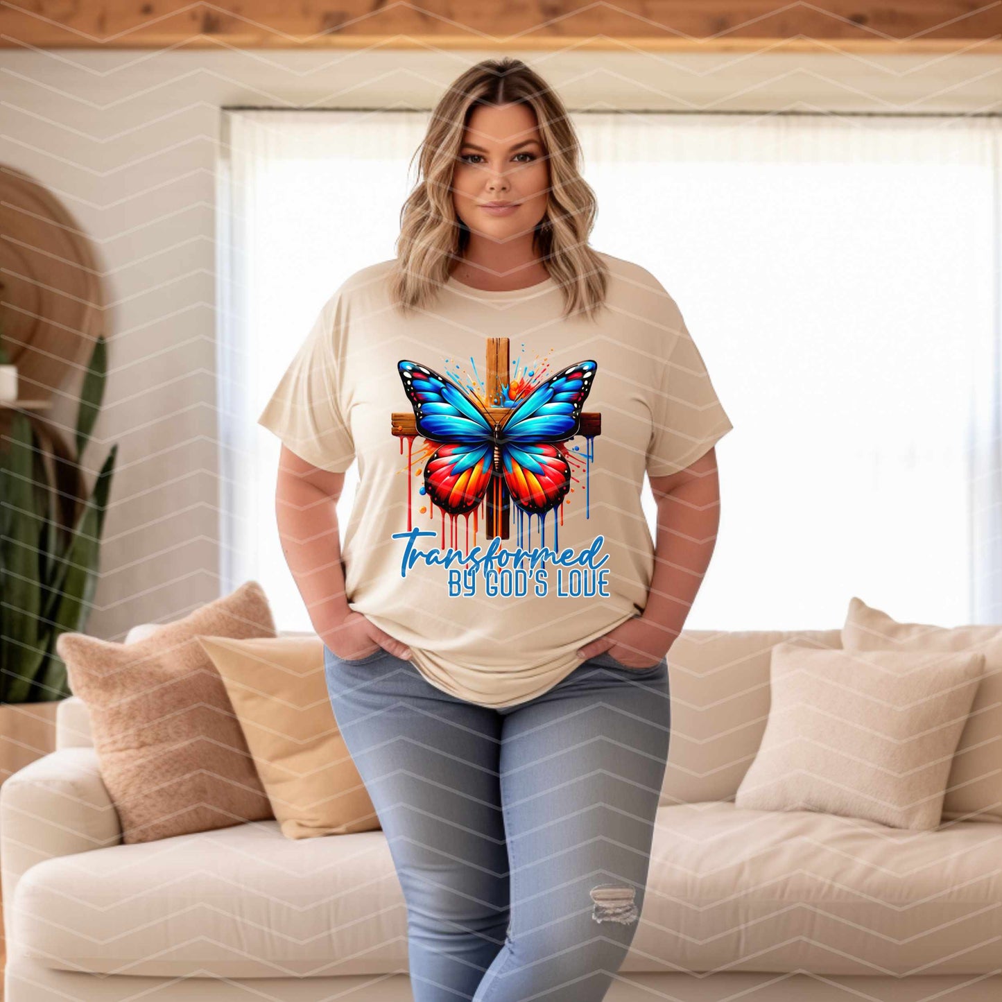 🦋 Transformed by God's Love Shirt | Christian Butterfly Cross Tee | Faith Graphic T-Shirt (S–5XL)