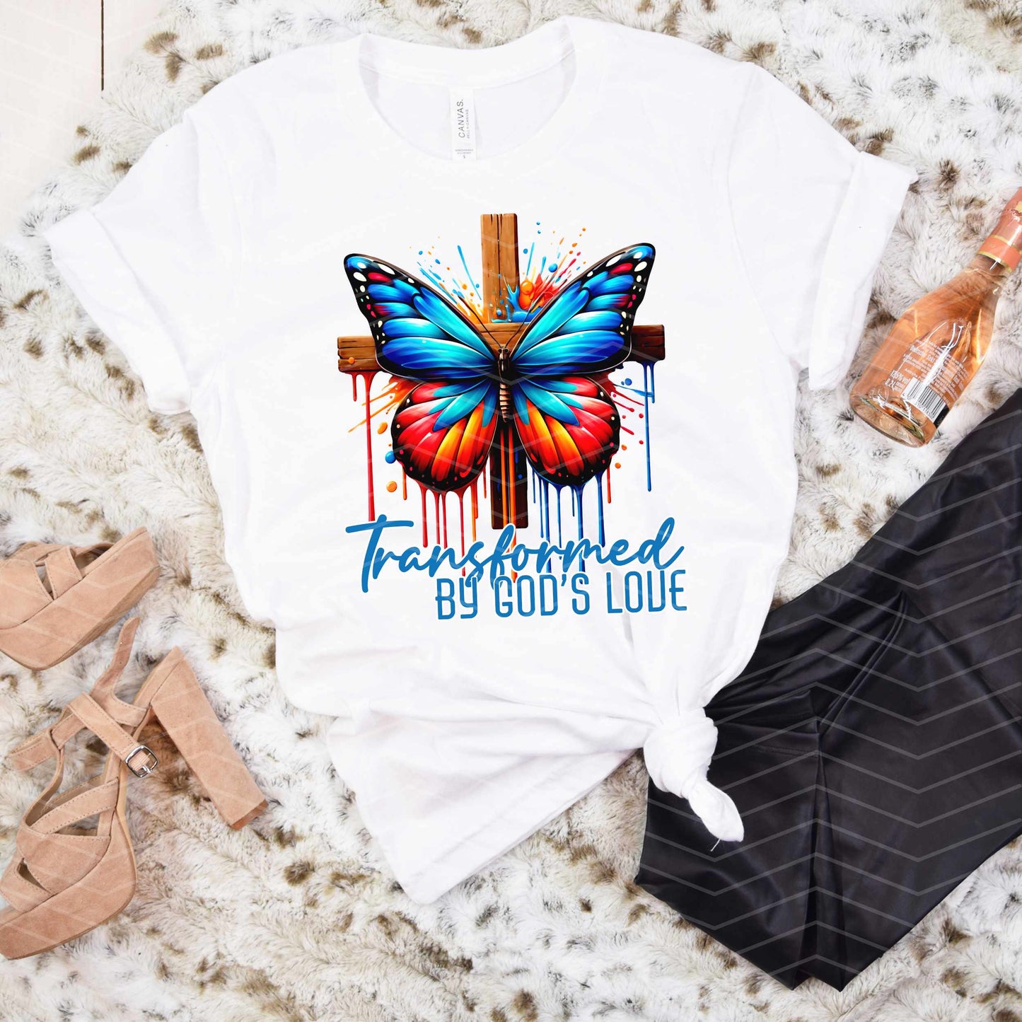 🦋 Transformed by God's Love Shirt | Christian Butterfly Cross Tee | Faith Graphic T-Shirt (S–5XL)