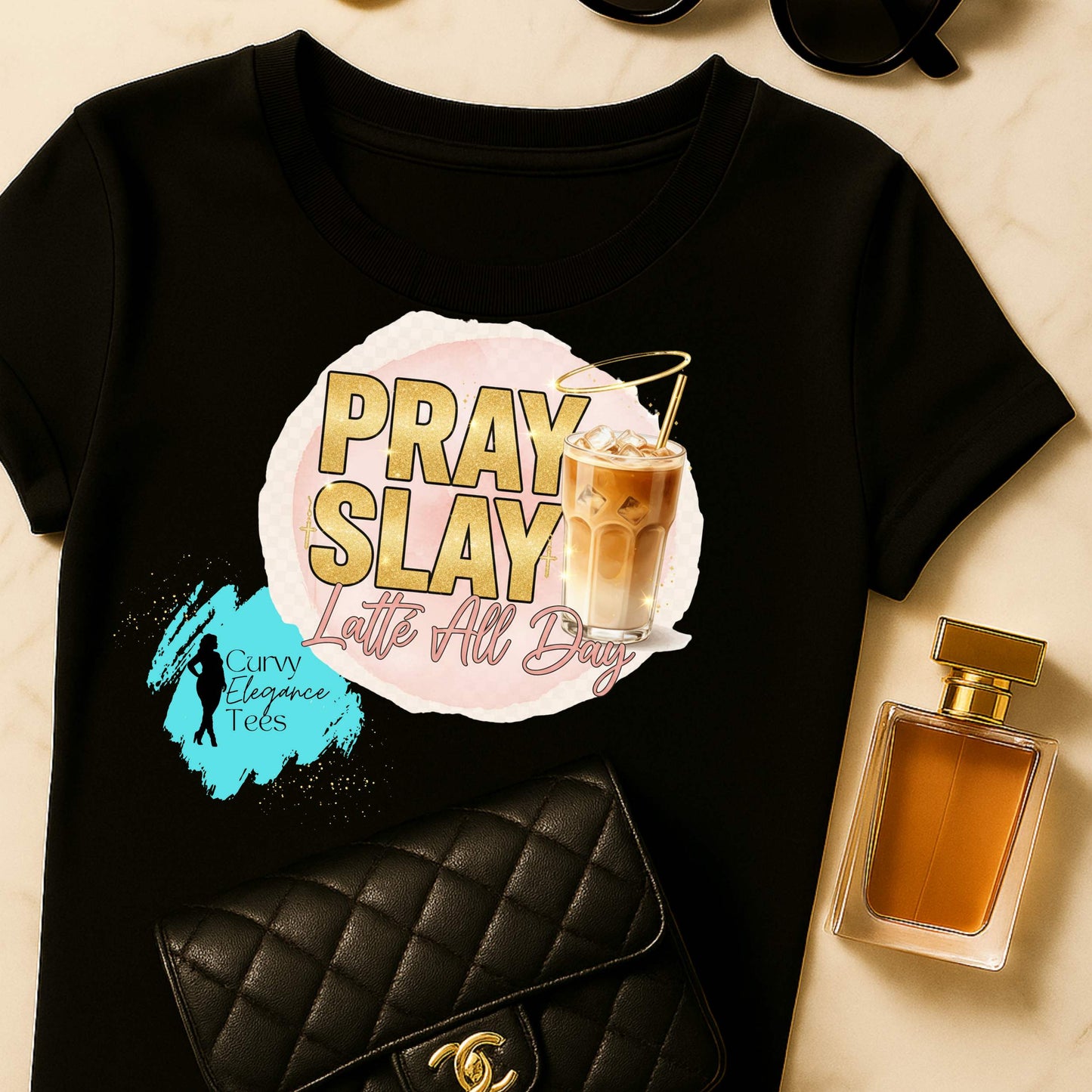 Pray, Slay, Latte All Day T-Shirt Cold| Faith & Coffee Shirt for Women | Red, Gray, Beige & Black | Curvy Elegance Tees (Copy)