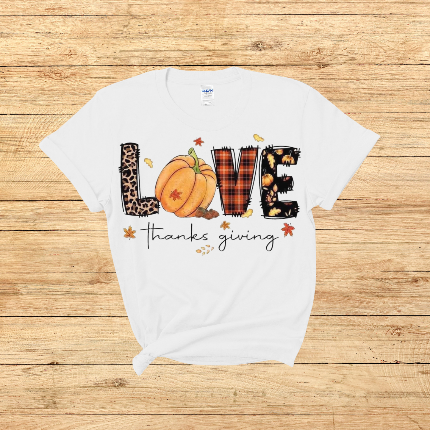 Love Thanksgiving T-Shirt | Fall Pumpkin & Leopard Print Tee for Women | Autumn Graphic Shirt | Curvy Elegance Tees