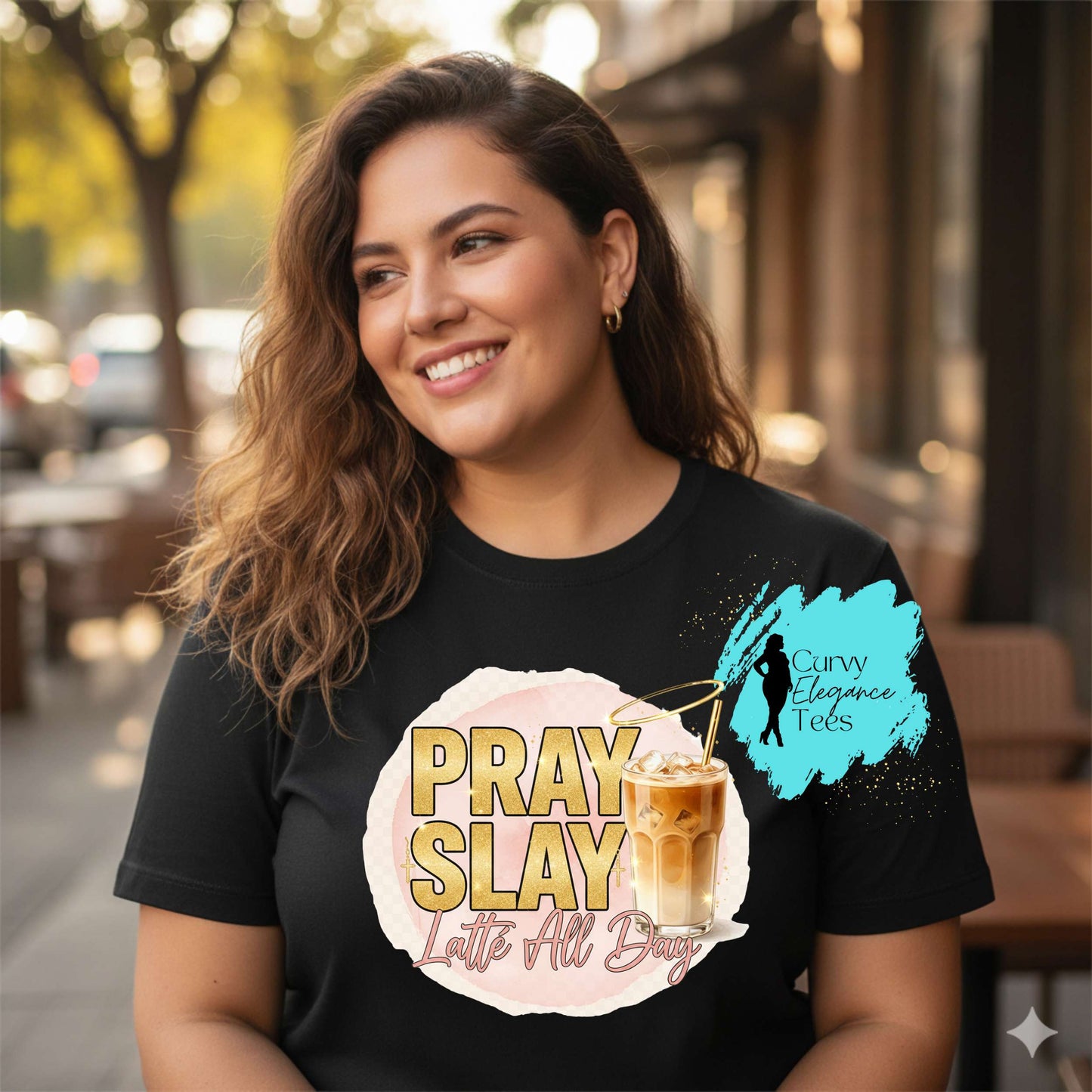 Pray, Slay, Latte All Day T-Shirt Cold| Faith & Coffee Shirt for Women | Red, Gray, Beige & Black | Curvy Elegance Tees (Copy)