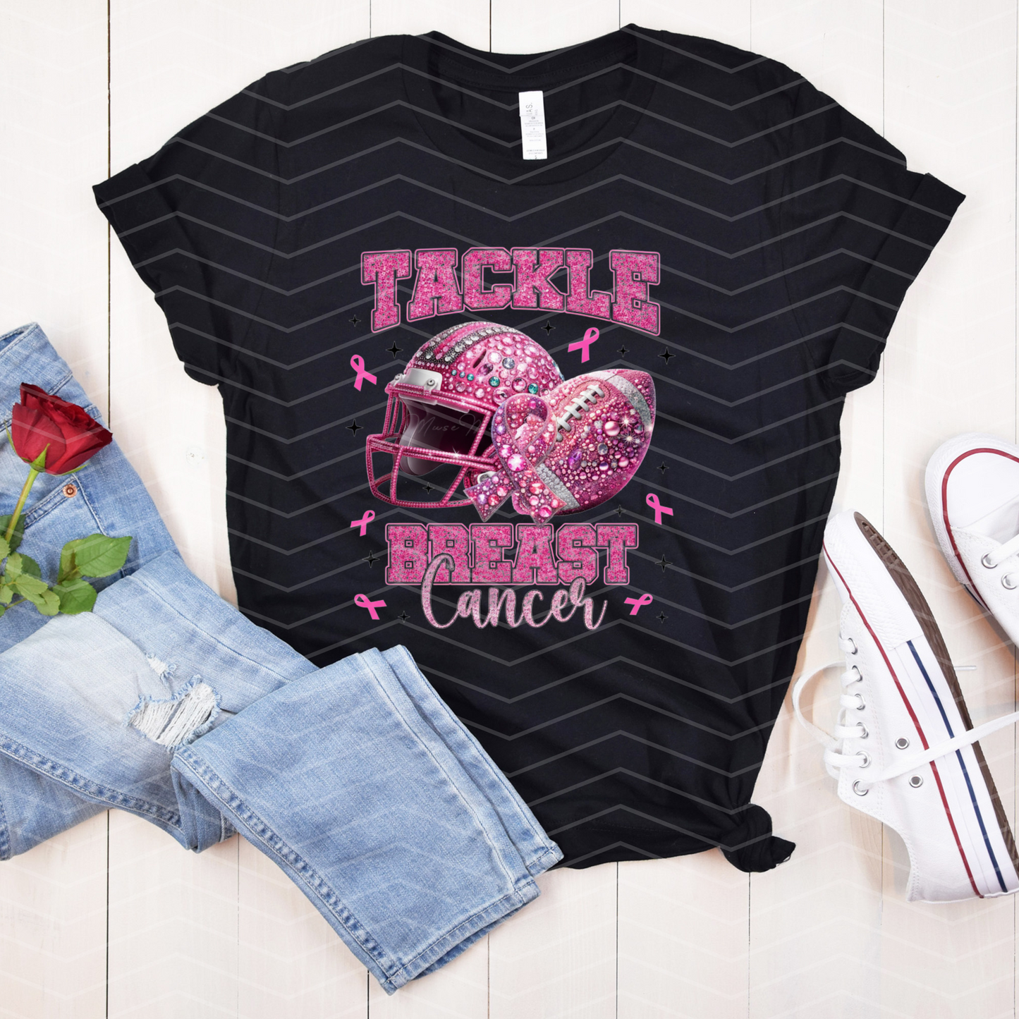 Tackle Breast Cancer Shirt | Pink Football Helmet Awareness Tee | October Breast Cancer Graphic T-Shirt (Sโ5XL)
