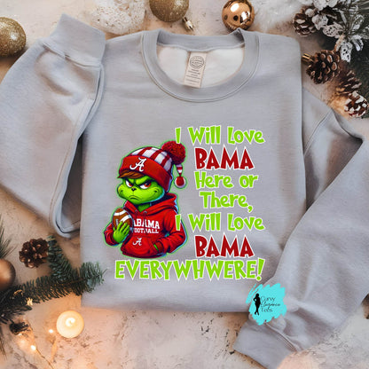 Alabama Grinch Christmas Sweatshirt • Bama Football Christmas Crewneck • Alabama Holiday Shirt • Bama Fan Gift • Roll Tide Christmas Sweater