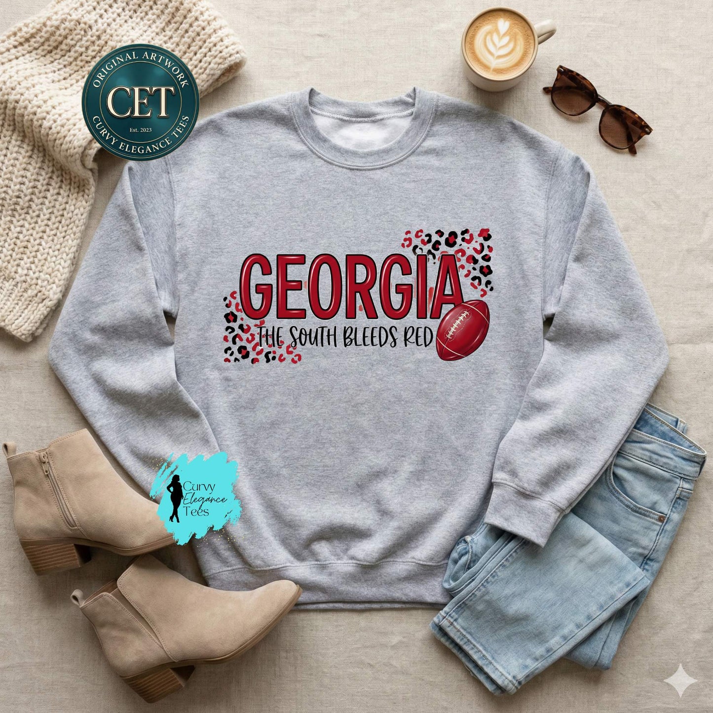 Georgia “The South Bleeds Red” Sweatshirt — Leopard Football Game Day Crewneck (S–5XL)