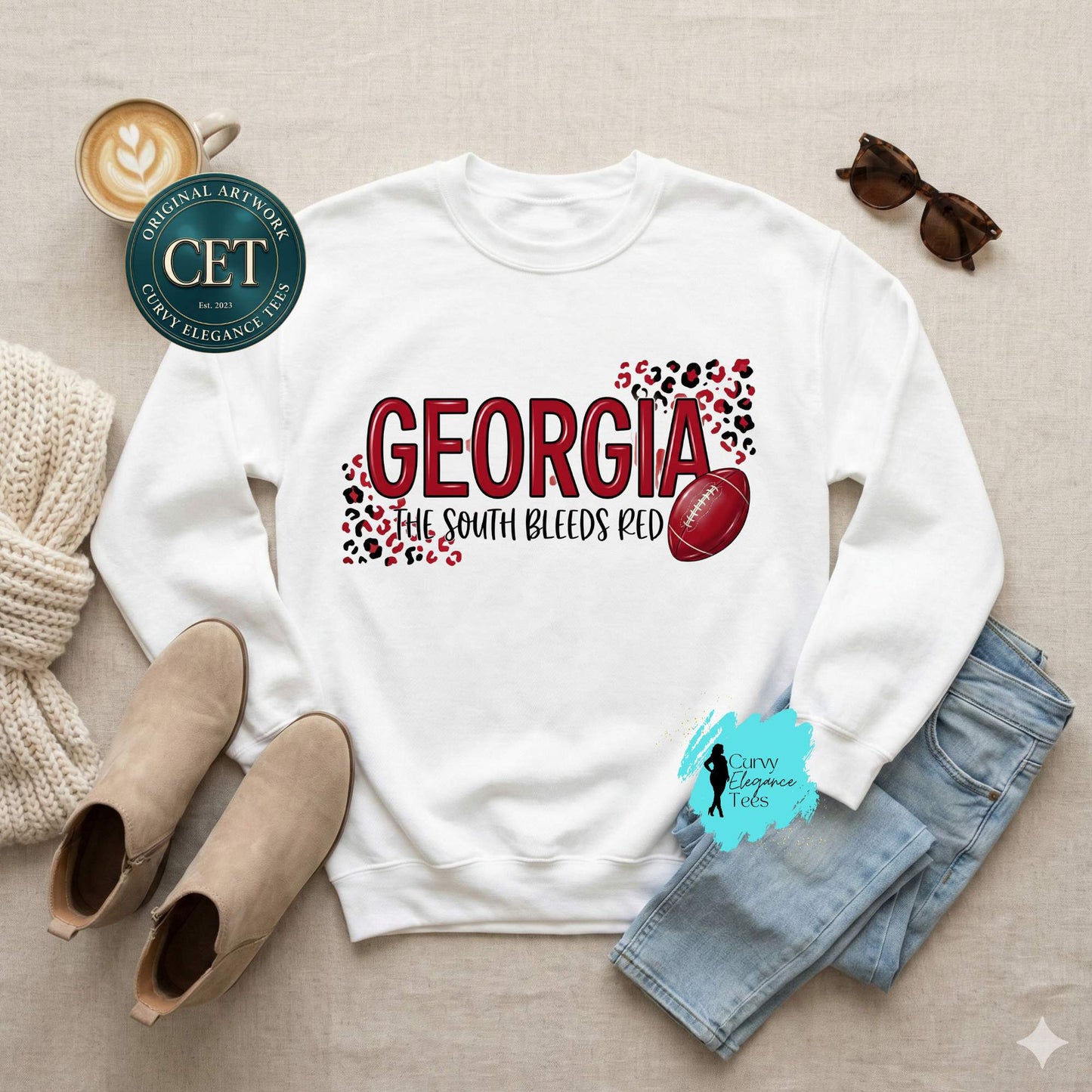 Georgia “The South Bleeds Red” Sweatshirt — Leopard Football Game Day Crewneck (S–5XL)