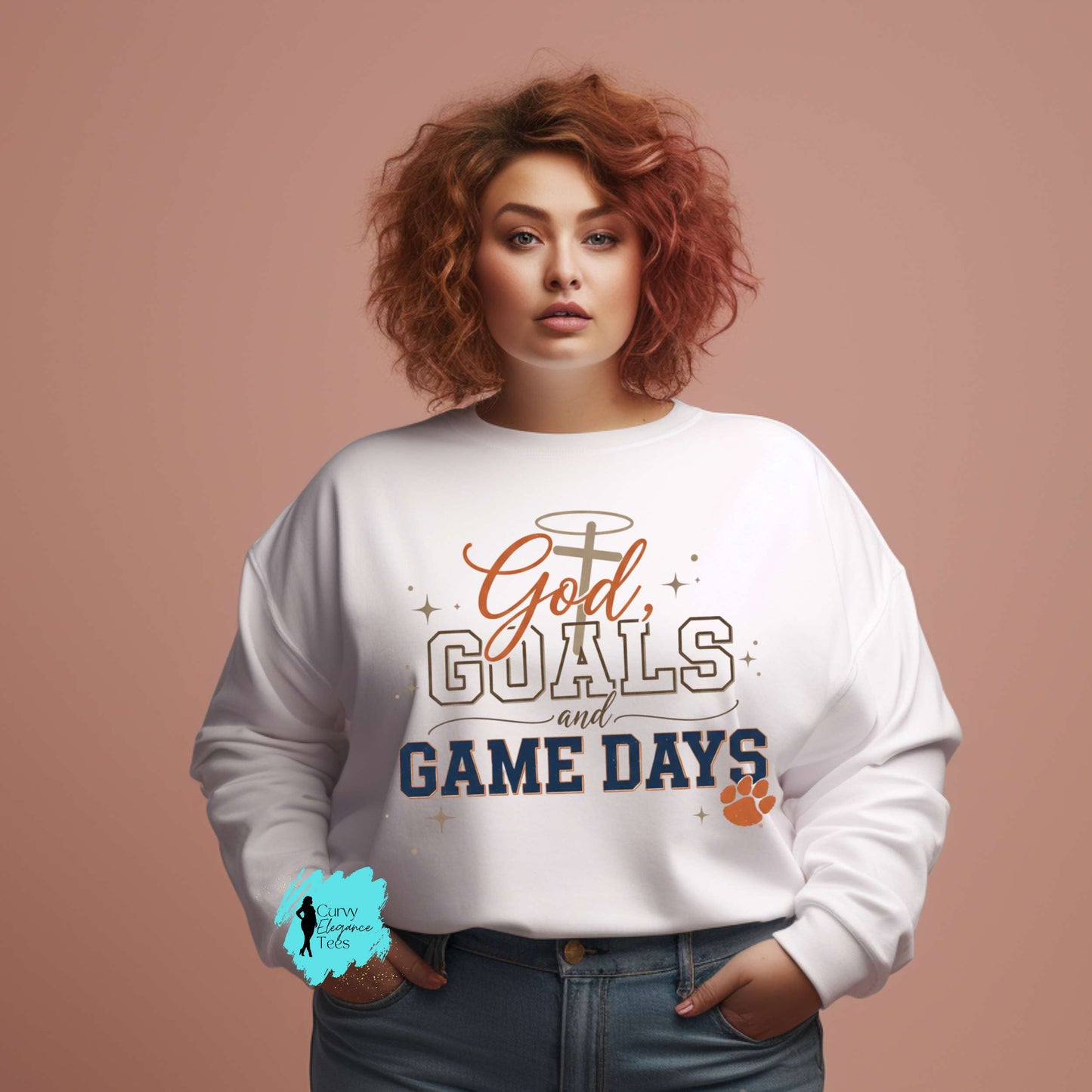God, Goals & Game Days Auburn Tee | Faith Meets Football Graphic Shirt for Women | Plus Size Friendly