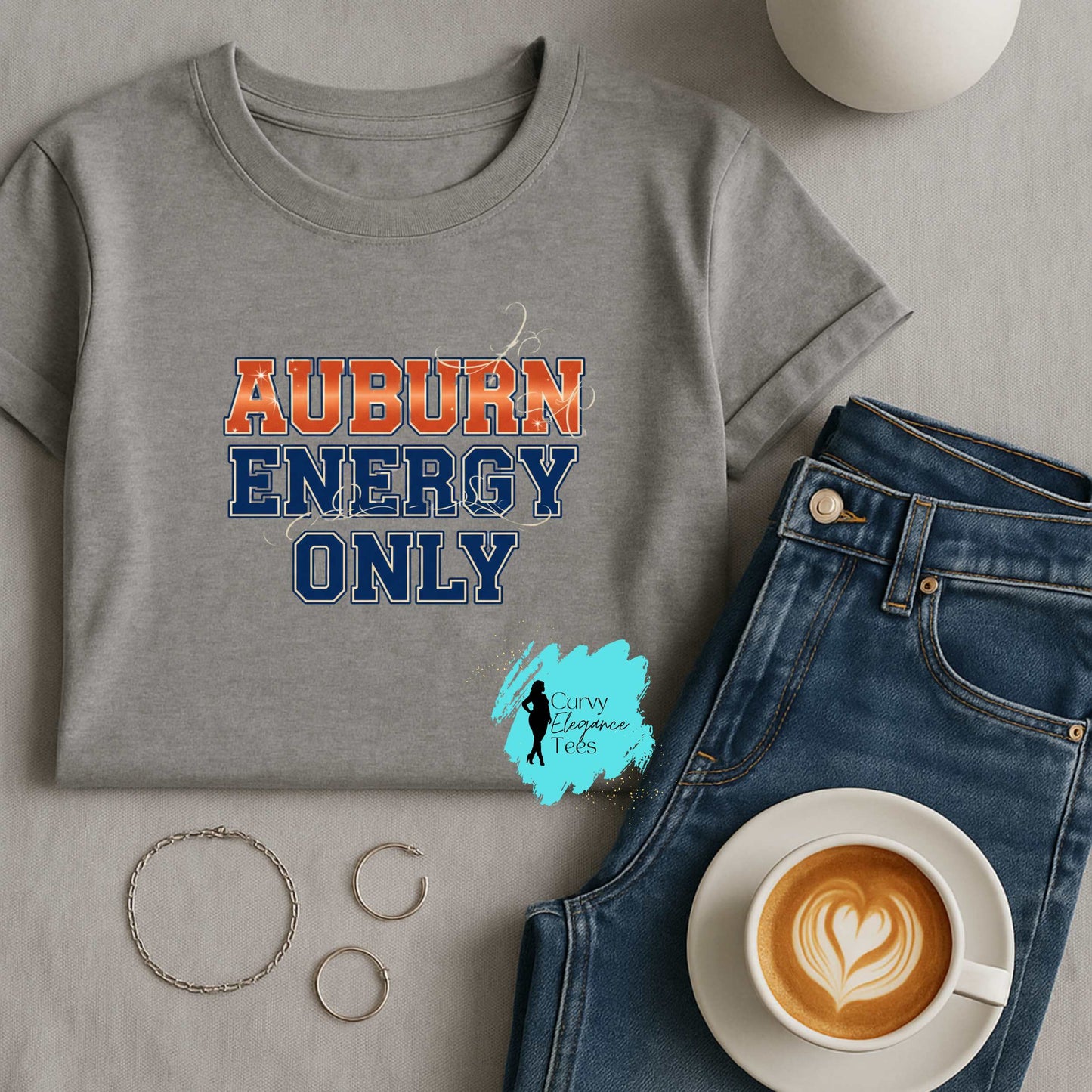 Auburn Energy Only Tee | Bold Gameday Graphic Shirt for Women | Plus Size Boutique Style