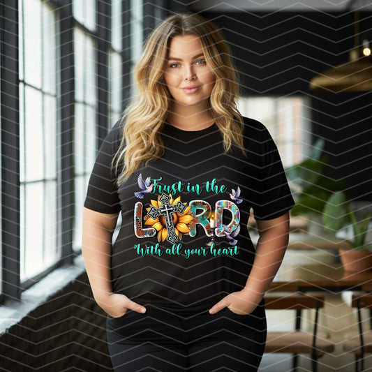 🌻 Trust in the Lord Shirt | Christian Sunflower Cross Tee | Faith Graphic T-Shirt (S–5XL)