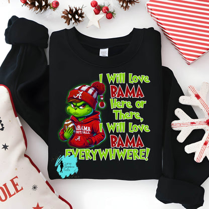 Alabama Grinch Christmas Sweatshirt • Bama Football Christmas Crewneck • Alabama Holiday Shirt • Bama Fan Gift • Roll Tide Christmas Sweater