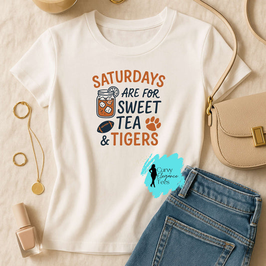 Saturdays Are for Sweet Tea & Tigers Auburn Tee | Southern Gameday Shirt for Women | Plus Size Friendly