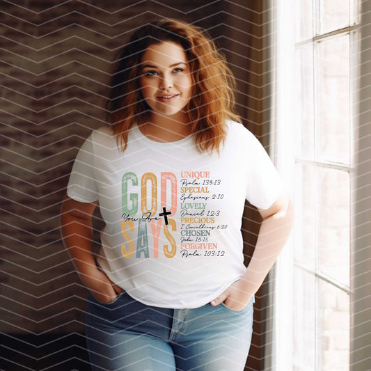 🙌 God Says Shirt | Christian Affirmation Tee | Faith-Based Inspirational T-Shirt (S–5XL)