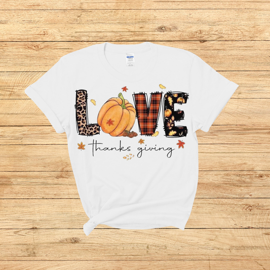 Love Thanksgiving T-Shirt | Fall Pumpkin & Leopard Print Tee for Women | Autumn Graphic Shirt | Curvy Elegance Tees