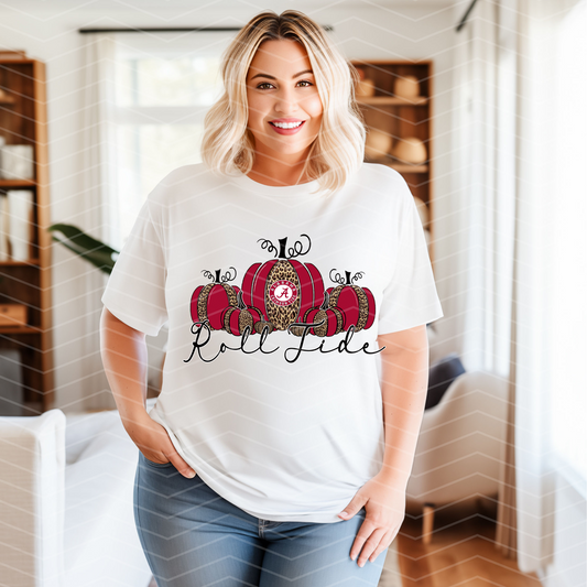 Alabama Roll Tide Pumpkin Shirt | Fall Football Tee | Crimson Tide Graphic T-Shirt for Women (S–5XL)