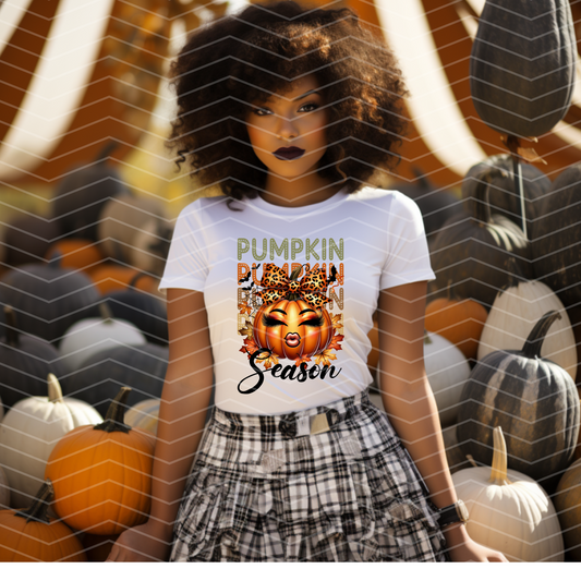 Pumpkin Season Leopard Bow Shirt | Cute Fall Graphic Tee | Sassy Pumpkin Lips Autumn T-Shirt (S–5XL)